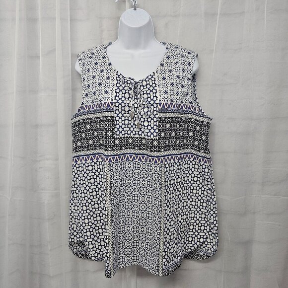 Liz Claiborne Blue White Floral Boho Tank Hippie Festival  XL - Picture 1 of 10